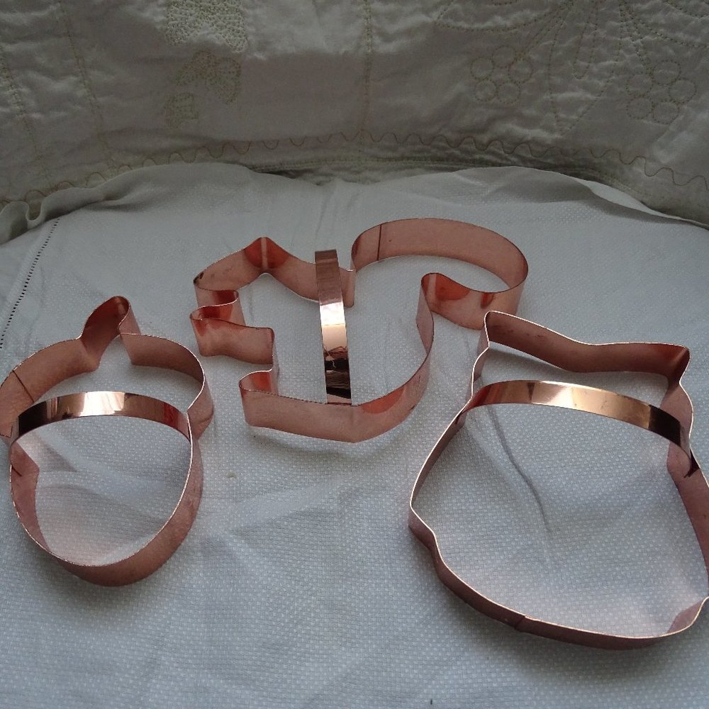 Vintage Large Copper Cookie Cutters Squirrel Acorn Owl